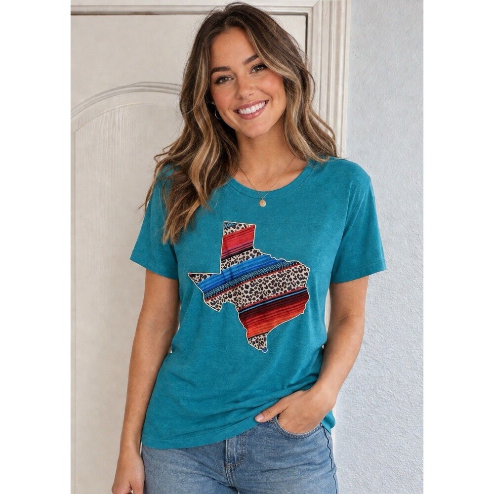 Southern Grace Serape & Leopard Texas Women’s T-Shirt XL Cotton Blend